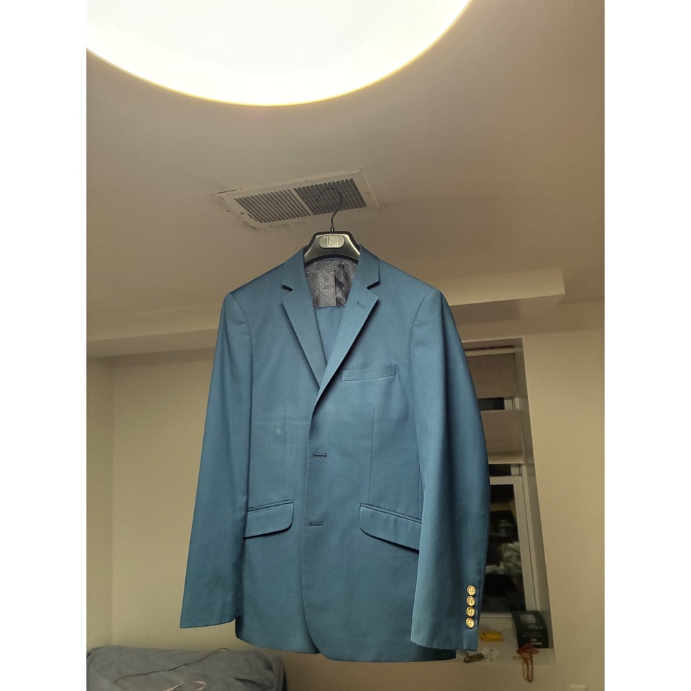 Renoir Mens Slim Fit 2 Piece Suit Teal Blue 2 Button 38S 32W 201-63